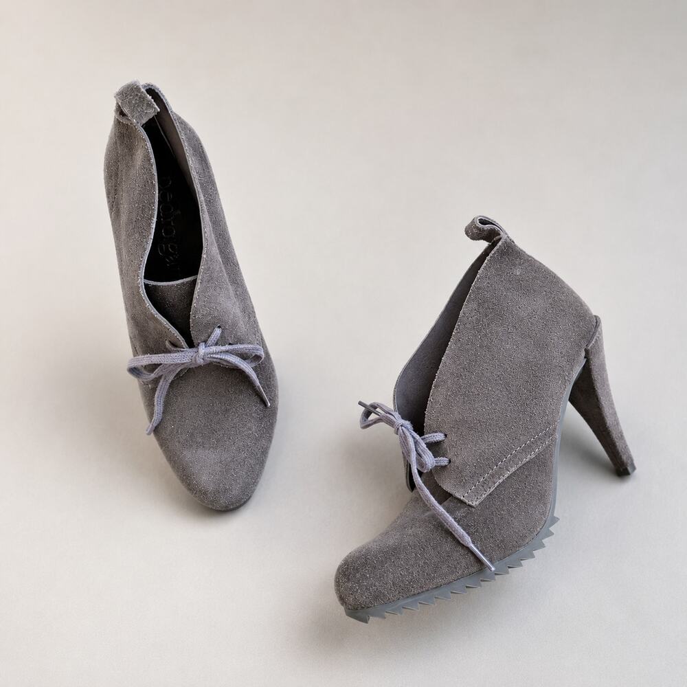 Pedro Garcia Gray Suede Yasu Chukka Platform Heel Ankle Boots, Size 41/US 11